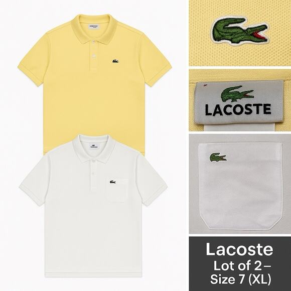 Lacoste Polo Shirt Lot of 2 Men’s Size 7 XL Yellow White Crocodile Logo Preppy - Picture 1 of 16